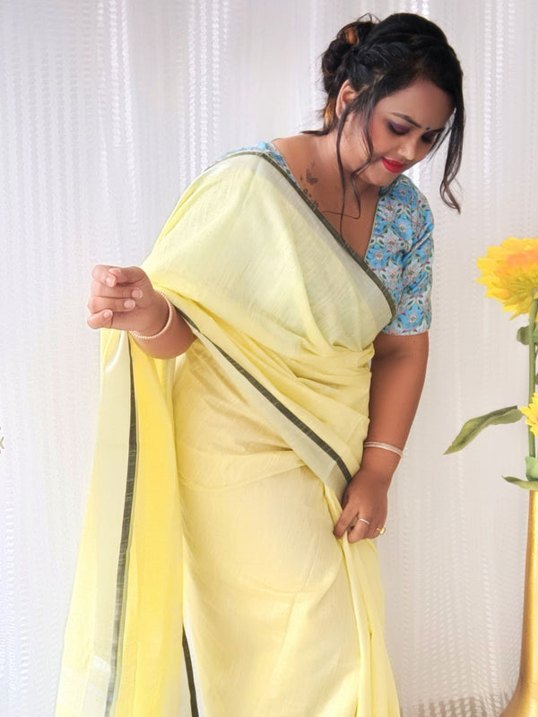 Beige-Black women's Bhagalpuri Blend Linen Saree With Contrast Blouse Piece - View 7