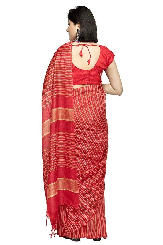 Kota Art Silk Bhagalpuri Handloom Striped Bollywood Red Saree - View 5