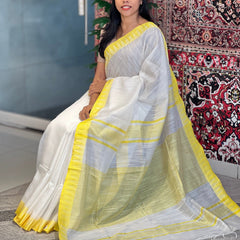 Yellow women's Bhagalpuri Kota Viscous Temple Border White Saree And Variable Color Border With Blouse Piece - View 2
