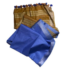 Golden Brown & Blue women's Ethnic Wear Bhagalpuri Handloom Linen Blend Two Dye Saree With Running Unstitched Blouse Piece - View 3