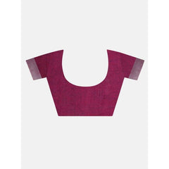 Linen Cotton Blend Contrast Handloom Bhagalpuri Saree for Women (French_Purple-Pink ) - View 5