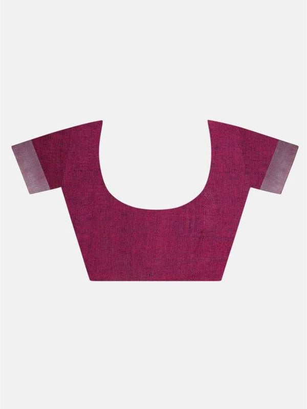 Linen Cotton Blend Contrast Handloom Bhagalpuri Saree for Women (French_Purple-Pink ) - View 5