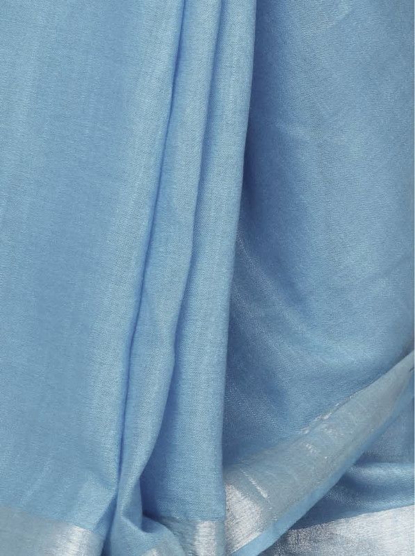 Uranian Blue women's Cotton Slub Saree With Blouse Piece - View 2
