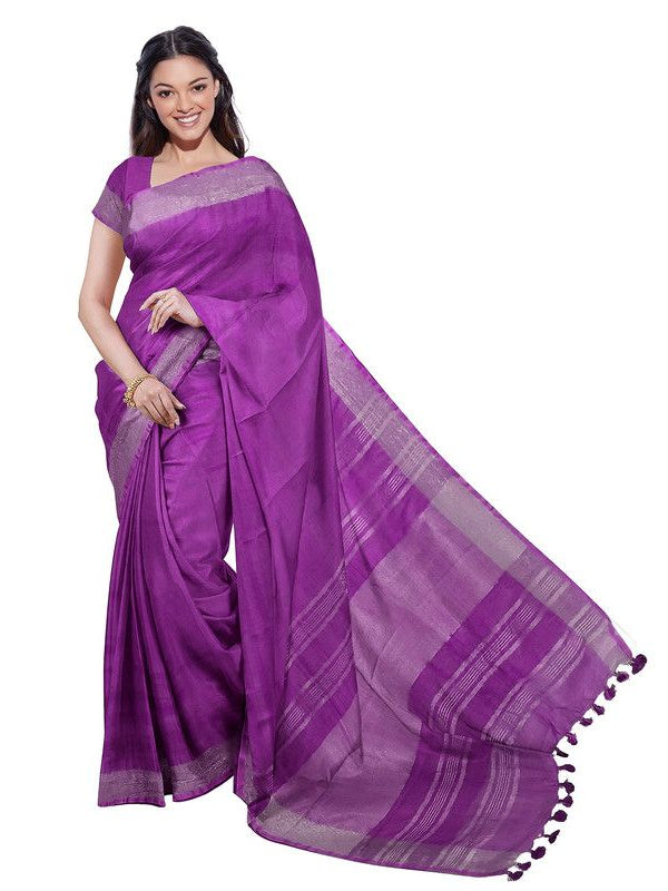 Bhagalpuri Handloom Cotton-Linen Blend Saree Combo (Pack Of 2) With Running Unstiched Blouse Piece - View 3