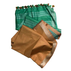 Mint Green & Porsche Brown Bhagalpuri women's Ethnic Wear Handloom Linen Cotton Blend Zari Border Two Dye Saree With Running Unstitched Blouse Piece - View 3