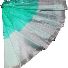 Turquoise women's Bhagalpuri Linen-Slub Blend Two Dye Saree With Blouse Piece - View 6