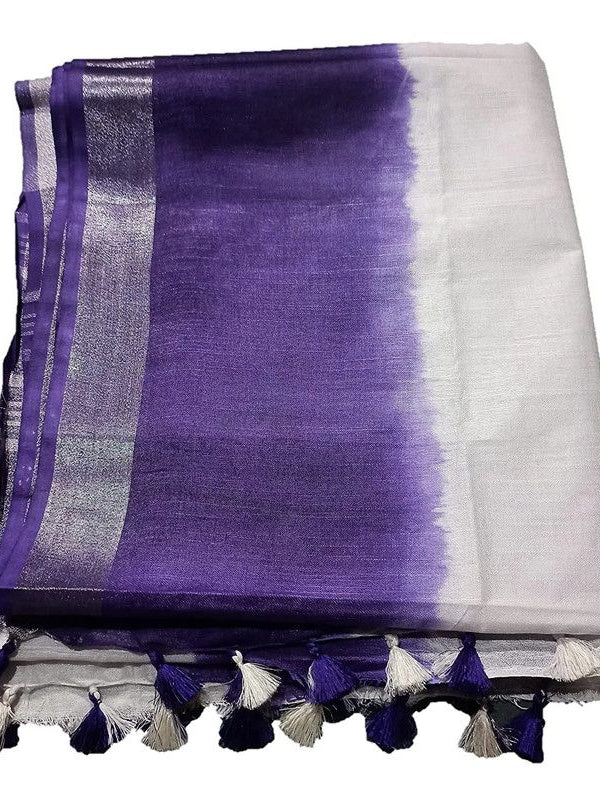 Handloom Bhagalpuri Linen Cotton Slub Blend Two Sided Two Dye Saree Running Unstitched Blouse Piece - View 3