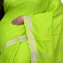 Parrot Green Bhagalpuri women's Handloom Linen Cotton Ethnic Wear Saree With Running Unstitched Blouse Piece - View 3