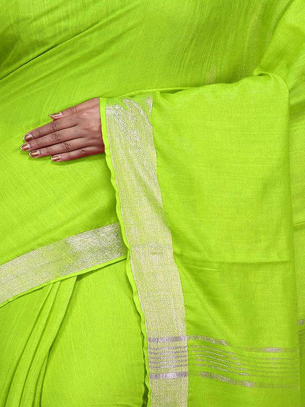Parrot Green Bhagalpuri women's Handloom Linen Cotton Ethnic Wear Saree With Running Unstitched Blouse Piece - View 3