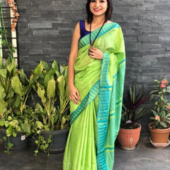 Bhagalpuri Handloom Kota Silk Temple Border Saree And Variation Of Colors With Striped Blouse Piece - View 3