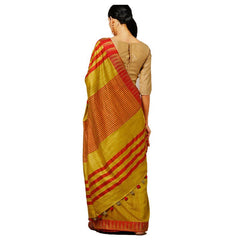 Gamboge Yellow women's Bhagalpuri Handloom Kota Silk Temple Border Saree And Variation Of Colors With Striped Blouse Piece - View 2