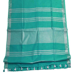 Aquamarine Turquoise women's Bhagalpuri Linen Saree With Blouse Piece - View 5