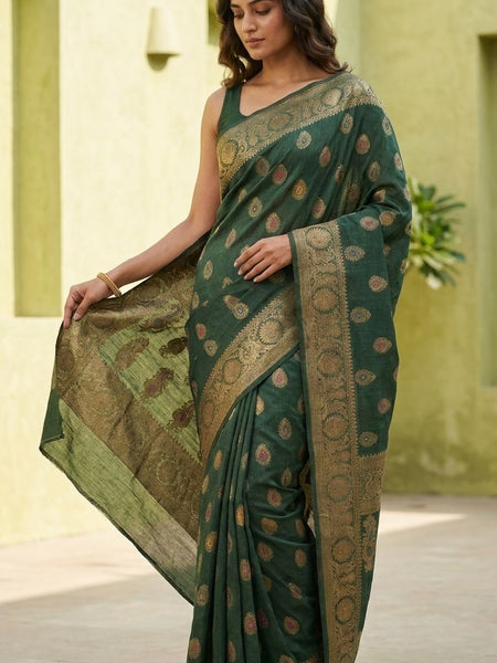 Eri Tussar Silk Handloom Banarasi Saree with Rich Zari Weaving - View 3