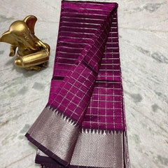 Cotton Silk Handloom Bhagalpuri Wide Border Check Saree
