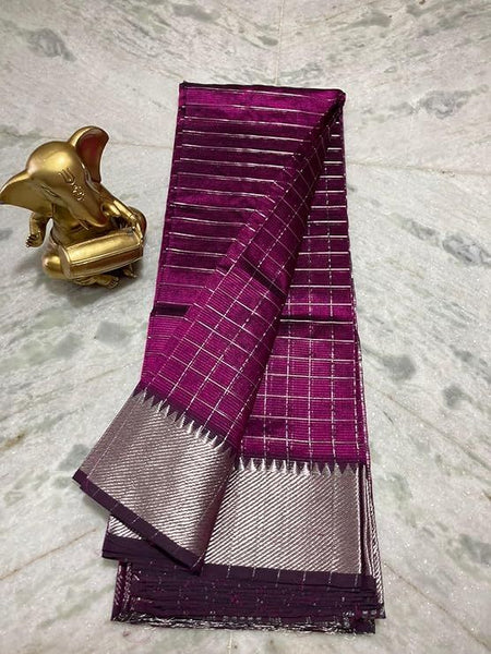 Cotton Silk Handloom Bhagalpuri Wide Border Check Saree