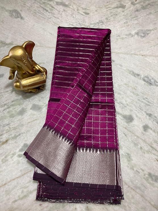 Cotton Silk Handloom Bhagalpuri Wide Border Check Saree