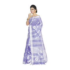 Ultra Violet women's Bhagalpuri Handloom Linen Blend Tie-Dye (Sibory Dye) Saree With Running Unstiched Blouse Piece - View 3