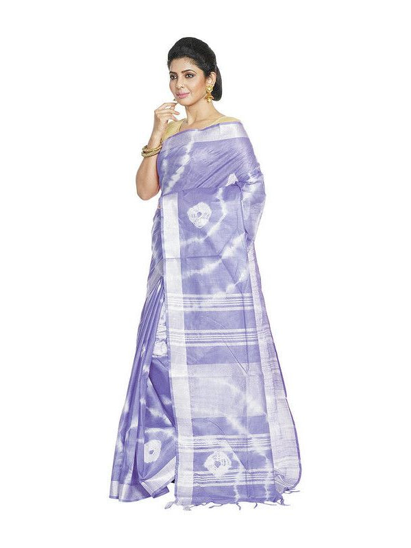 Ultra Violet women's Bhagalpuri Handloom Linen Blend Tie-Dye (Sibory Dye) Saree With Running Unstiched Blouse Piece - View 3