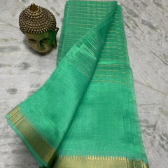 Bhagalpuri Handloom Cotton Silk Check Half Body Saree for women's (Mint_Green)