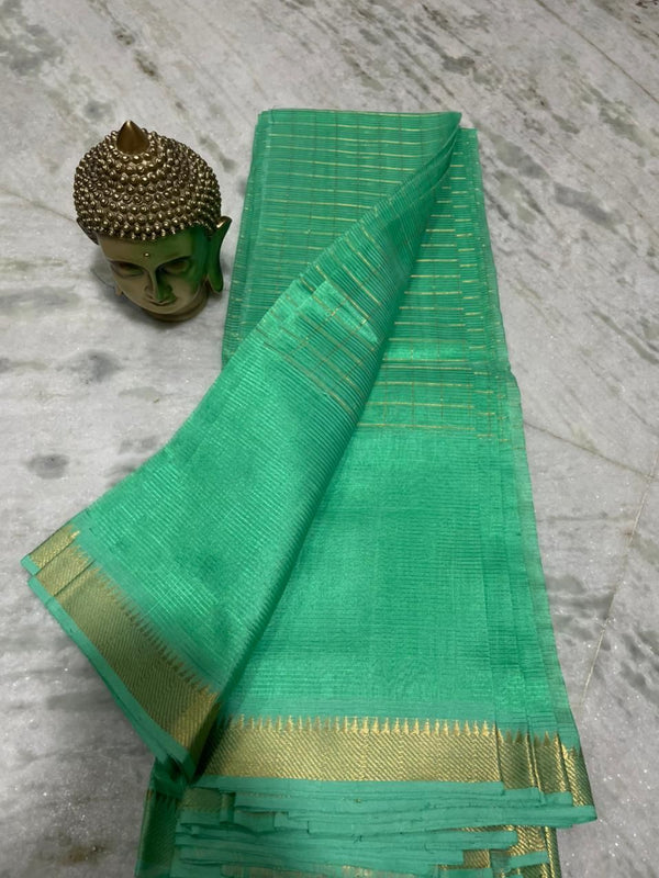 Bhagalpuri Handloom Cotton Silk Check Half Body Saree for women's (Mint_Green)