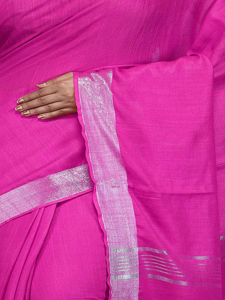 Pink Bhagalpuri women's Handloom Linen Cotton Ethnic Wear Saree With Running Unstitched Blouse Piece - View 3