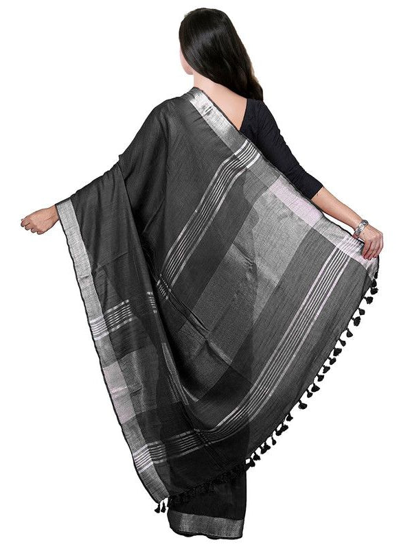Black Bhagalpuri women's Handloom Linen Cotton Ethnic Wear Saree With Running Unstitched Blouse Piece - View 8