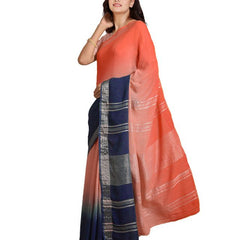 Bhagalpuri Handloom Linen Slub Blend Two Dye Saree With Running Unstitched Blouse Piece