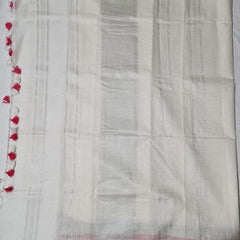 White-Pink women's Handloom Bhagalpuri Cotton Linen Blend Saree Ethnic Wear With Contrast Unstitched Blouse Piece - View 3