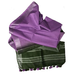 Dark Moss Green & Wisteria Purple women's Ethnic Wear Bhagalpuri Handloom Cotton Slub Blend Two Dye Saree With Running Unstitched Blouse Piece - View 2