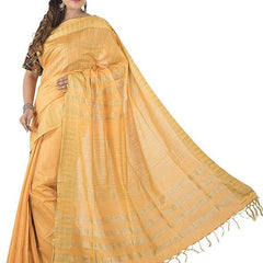 Yellow-Gold women's Bhagalpuri Handloom Kota Silk Temple Border Saree And Variation Of Colors With Striped Blouse Piece - View 6