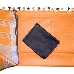 Orange women's Bhagalpuri Blend Linen Saree With Black Pipin Contrast Blouse Piece - View 2