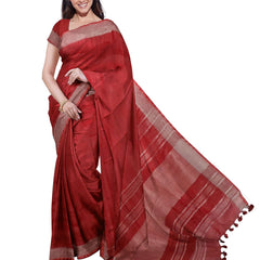 Quinacridone Magenta & Red women's Bhagalpuri Handloom Cotton-Linen Blend Saree Combo (Pack Of 2) With Running Unstiched Blouse Piece - View 6