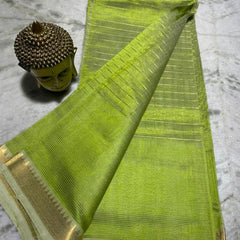 Bhagalpuri Handloom Cotton Silk Check Half Body Saree for women's (Parrot_Green)