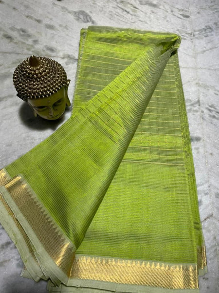 Bhagalpuri Handloom Cotton Silk Check Half Body Saree for women's (Parrot_Green)