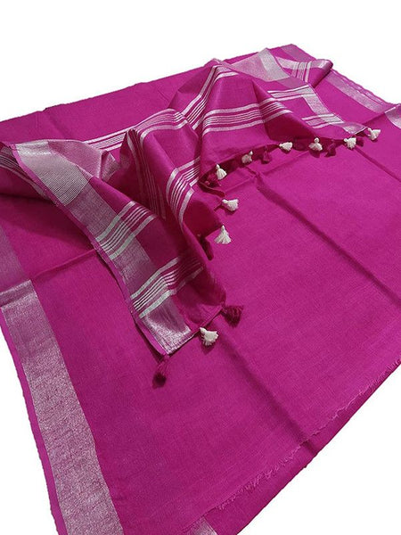 Telemagenta women's Bhagalpuri Linen Saree With Blouse Piece - View 3