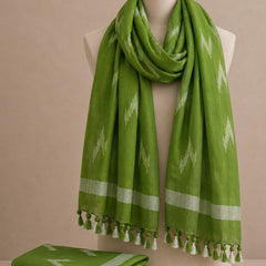 Linen Cotton Blend Zari Weaving Handloom Ikkat Dupatta (12024 Pastal_Green)