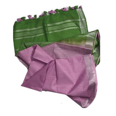 Mantis Green & Sky Magenta Bhagalpuri women's Ethnic Wear Handloom Linen Cotton Blend Zari Border Two Dye Saree With Running Unstitched Blouse Piece
