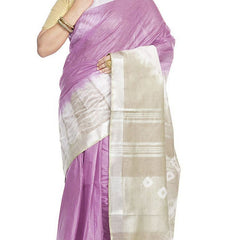 Mauve Purple & Yuma Tan women's Bhagalpuri Handloom Cotton Linen Slub Blend Tie Two Dye (Sibory Two Dye) Saree With Running Unstitched Blouse Piece - View 5