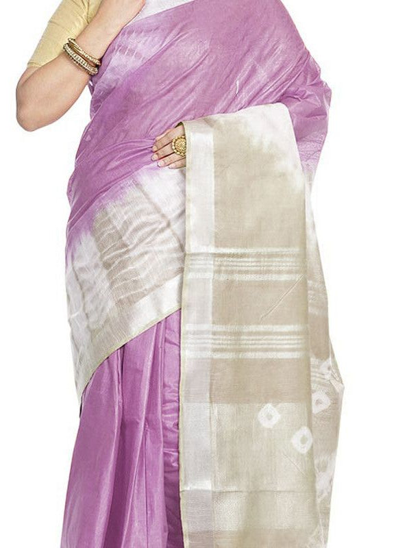 Mauve Purple & Yuma Tan women's Bhagalpuri Handloom Cotton Linen Slub Blend Tie Two Dye (Sibory Two Dye) Saree With Running Unstitched Blouse Piece - View 5