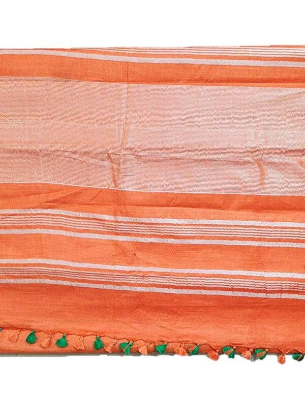 Orange-Green women's Handloom Bhagalpuri Linen Cotton Blend Saree Ethnic Wear With Contrast Unstitched Blouse Piece - View 4