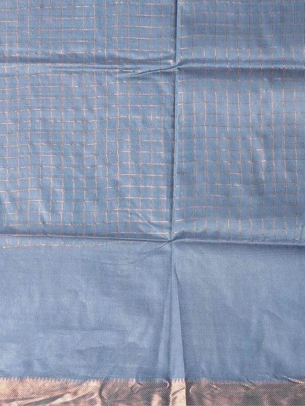 Mangalgiri Cotton Silk Glausious Blue Handloom Check Saree - View 4