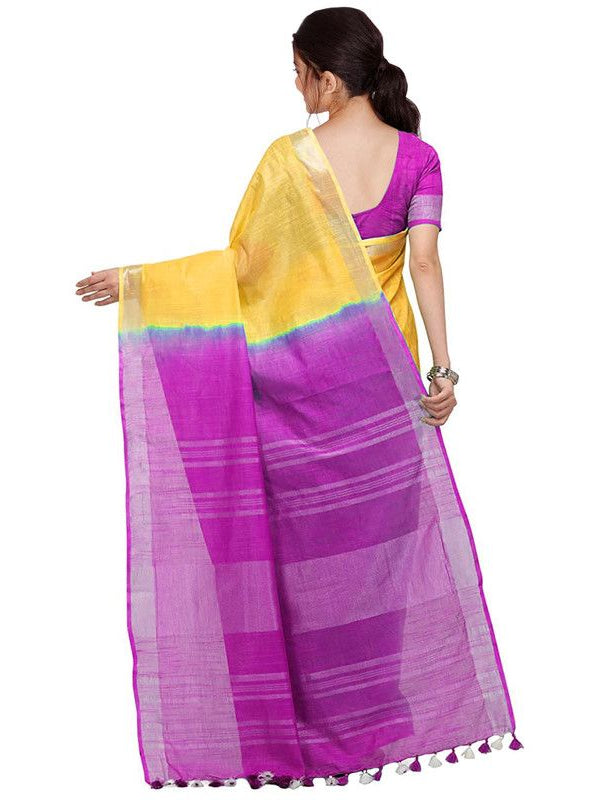 Handloom Bhagalpuri Cotton Slub Blend Two Dye Saree With Running Unstitched Blouse Piece - View 5