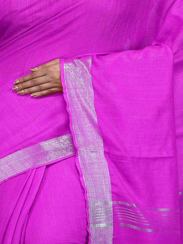 Magenta Bhagalpuri women's Handloom Linen Cotton Ethnic Wear Saree With Running Unstitched Blouse Piece - View 2