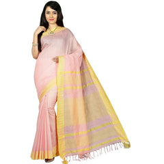 Tea Rose Pink women's Bhagalpuri Handloom Kota Silk Temple Border Saree And Variation Of Colors With Striped Blouse Piece - View 5