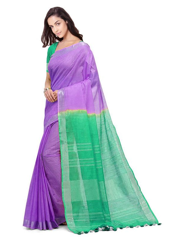 Bhagalpuri Handloom Linen Cotton Blend Two Dye Saree With Running Unstitched Blouse Piece - View 4