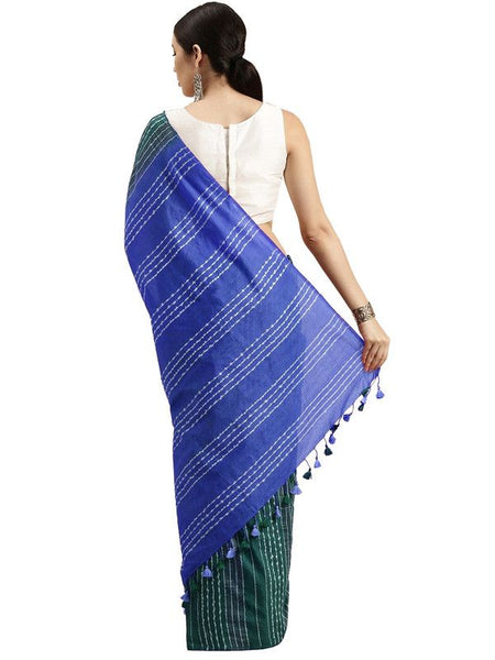 Myrtle Green & Neon Blue women's Kota Art Silk Saree With Blouse Piece - View 2