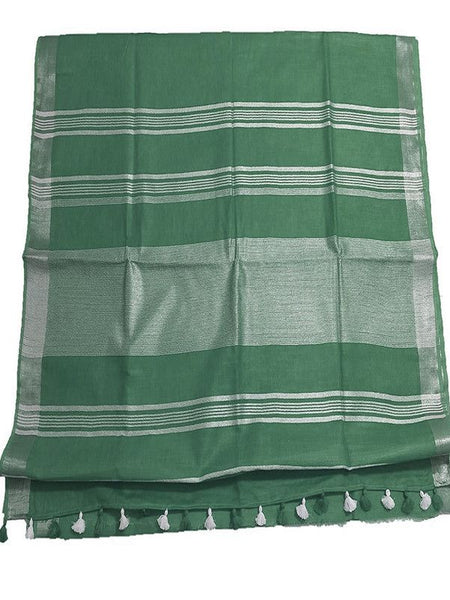 Viridian Green women's Bhagalpuri Linen Saree With Blouse Piece - View 4