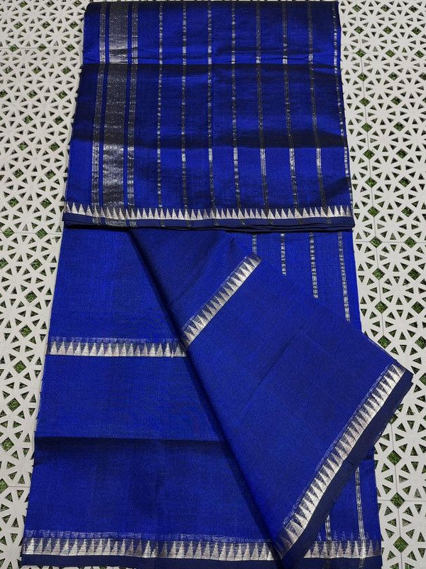 Cotton Handloom Mangalagiri Silk Saree with Temple Border (100208 Egyptian_Blue)