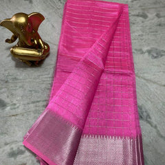 Cotton Silk Handloom Bhagalpuri Wide Border Check Saree