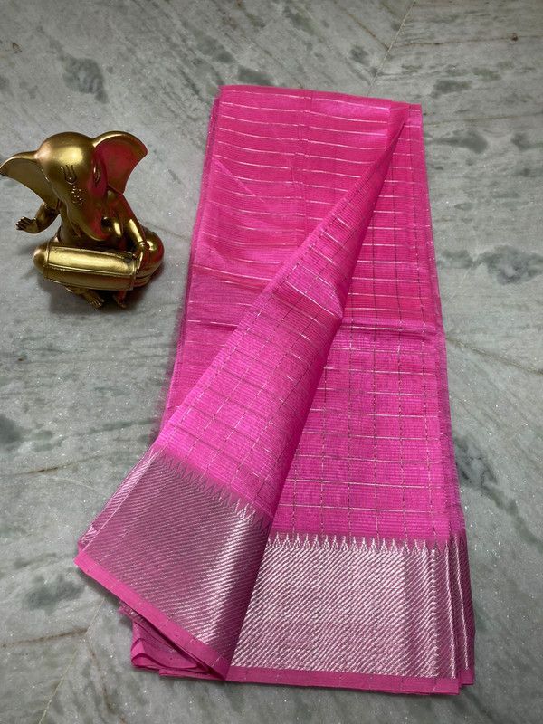 Cotton Silk Handloom Bhagalpuri Wide Border Check Saree